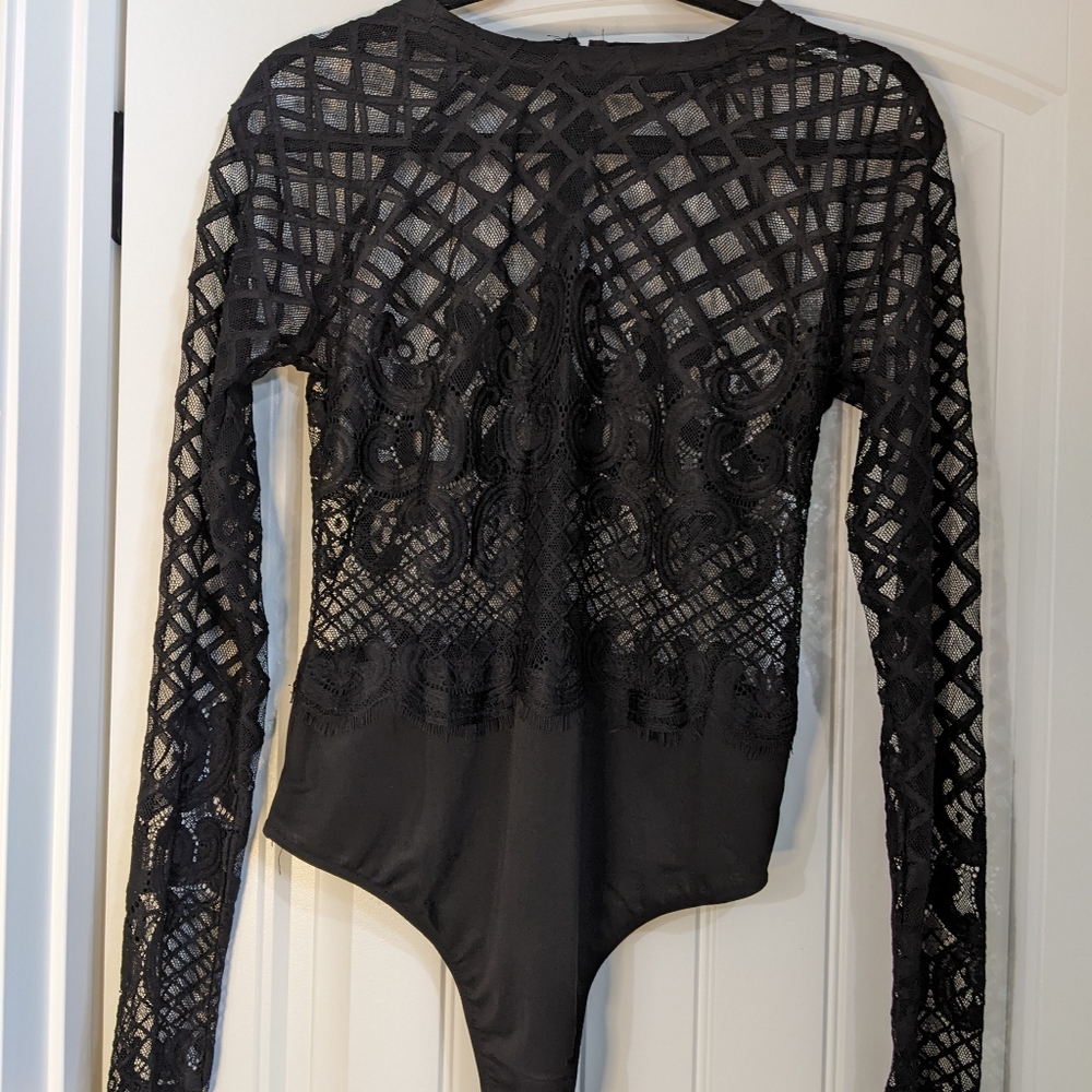Romeo and Juliet Couture Black Lace Bodysuit